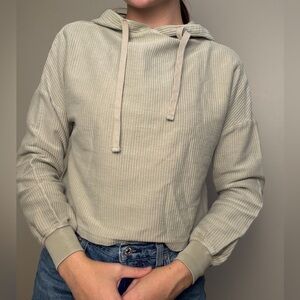 Beige Ribbed Hoodie Quiet Luxury Elevated Casual Live Oak Brand size Small